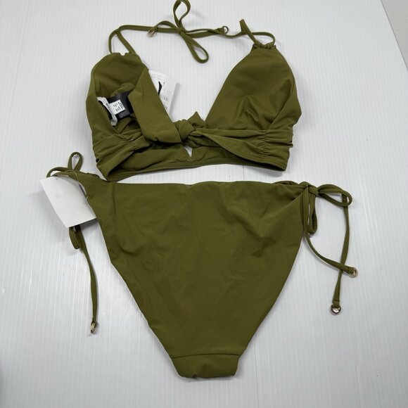 Reiss Olive Green Triangle Bikini Set Size US 8 Swimwear Two Piece Tie Side - Picture 7 of 9